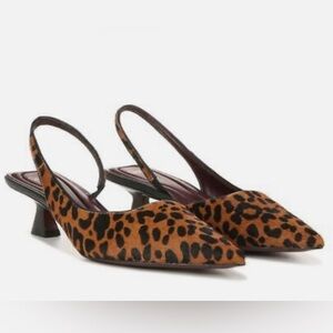 BNIB! Sarto Devin 2 leopard calf hair sling back kitten heels